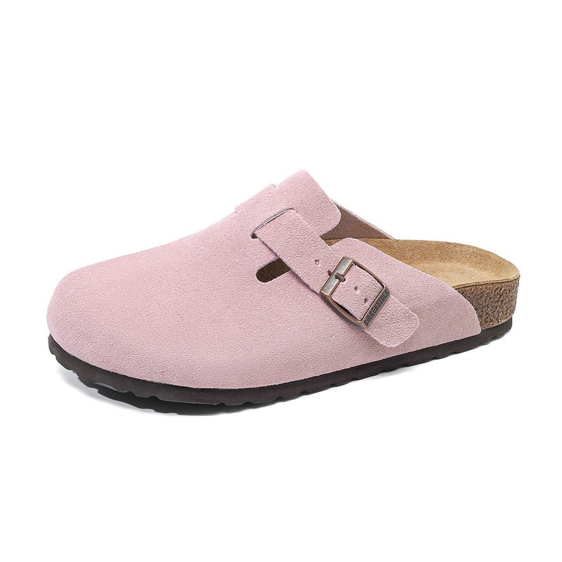 Waterproof Genuine Leather Cork Sole Slip-On Half Shoes for Adults, Unisex Closed-Toe Casual Loafers