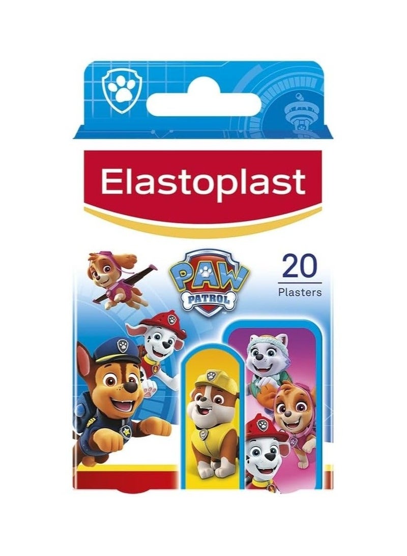 Elastoplast Paw Patrol Plasters, Assorted Sizes (20 Pieces), Coloured First Aid Plasters for Children, Kid’s Plasters with Paw Patrol Designs, Various Sized Plasters, Skin-Friendly Plasters - Image 1