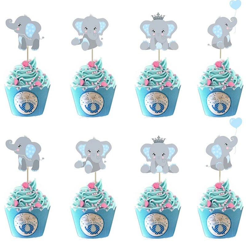 Morofme 48pcs Blue Elephant Cupcake Toppers Double Sided It is A Boy Elephant Cupcake Picks Elephants Cake Cupcake Decorations for Elephants Theme Birthday Baby Shower Little Peanut Party Supplies - Image 2