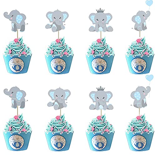 Morofme 48pcs Blue Elephant Cupcake Toppers Double Sided It is A Boy Elephant Cupcake Picks Elephants Cake Cupcake Decorations for Elephants Theme Birthday Baby Shower Little Peanut Party Supplies - Image 1