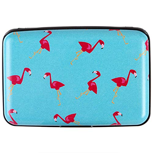 Kaabao Credit Card Holder for Women Men Small RFID Blocking Wallet Business Metal Slim Mini Aluminum Hard Case Gift (Flamingo Blue Background) - Image 1