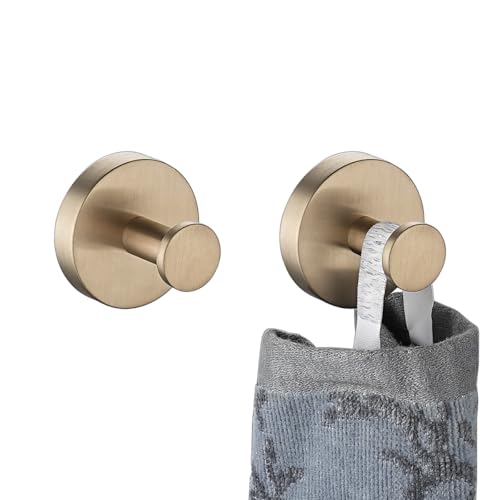 JQK Champagne Bronze Towel Hook Coat Robe Clothes Hook for Bathroom Kitchen Garage Wall Mounted 2 Pack 304 Stainless Steel TH600CBP2 - Image 1
