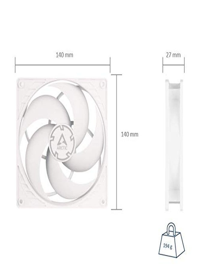 أركتيك مروحة Arctic P14 PWM PST - 140 مم لحافظة الكمبيوتر، مزودة بتقنية مشاركة عرض النبضة (PST)، ومحرك هادئ للغاية مُحسَّن الضغط، سرعة دوران المروحة: 200-1700 دورة في الدقيقة - أبيض/أبيض - Image 4