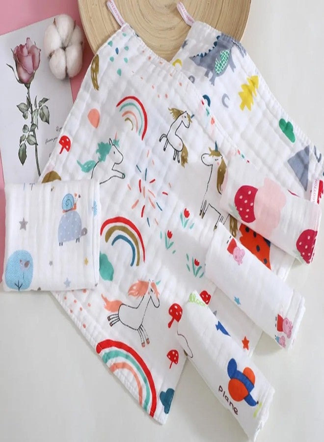Tinnie Frenzy Premium Muslin Baby Burp Cloths – Ultra Soft & Absorbent, 6 Layers for Newborns & Infants – Pack of 5/10 – Baby Essentials for Baby Feeding (White Printed, Pack of 10) - Image 3