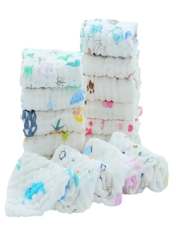 Tinnie Frenzy Premium Muslin Baby Burp Cloths – Ultra Soft & Absorbent, 6 Layers for Newborns & Infants – Pack of 5/10 – Baby Essentials for Baby Feeding (White Printed, Pack of 10) - Image 1