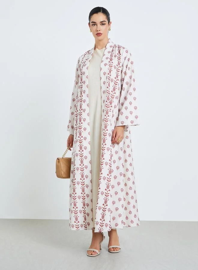 Front open abaya with wider facing at CF. no pockets. Digital print on poly rayon fabric