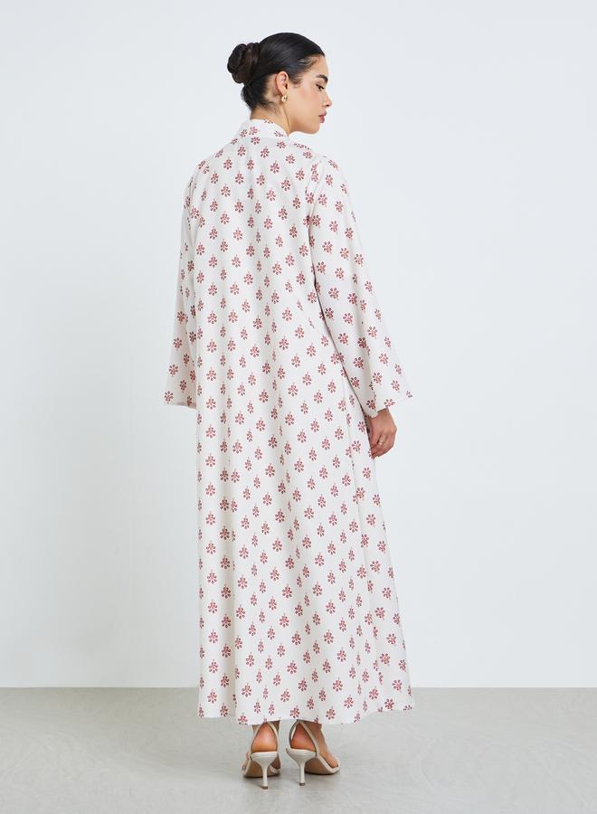 Amirah Front open abaya with wider facing at CF. no pockets. Digital print on poly rayon fabric - Image 3