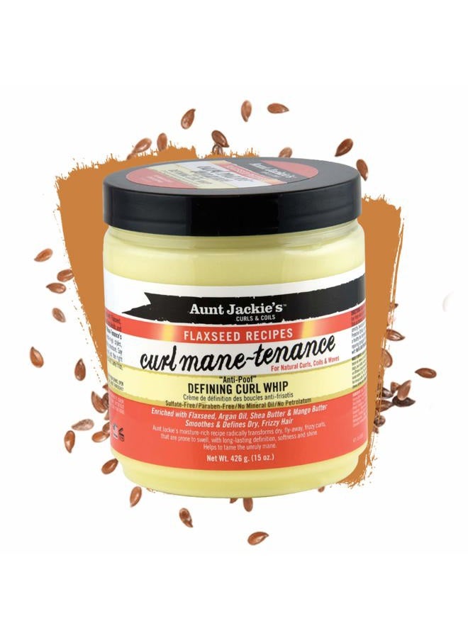 Aunt Jackie's وصفات بذور الكتان لصيانة التجاعيد، كريم خفيف الوزن مضاد للتجاعيد، غني ببذور الكتان وزيت الأركان وزبدة الشيا، رائع للشعر الجاف والمجعد، 15 أونصة، برتقالي - Image 2