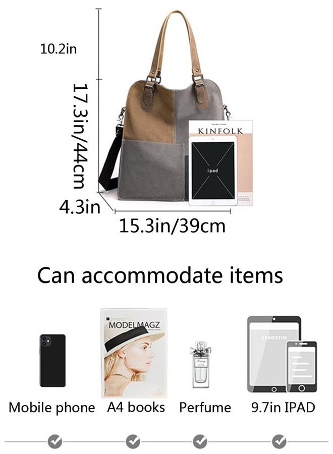 Women Canvas Tote Bag Top-handle Purses Contrast Color Crossbody Shoulder Bags Commuter Handbags  - Image 2