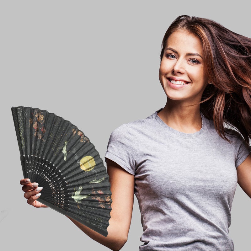 2pcs Chinese Style Handle Fan Chinese Folding Fan Oriental Handheld Silk Fabric Fan Decoration - Image 4