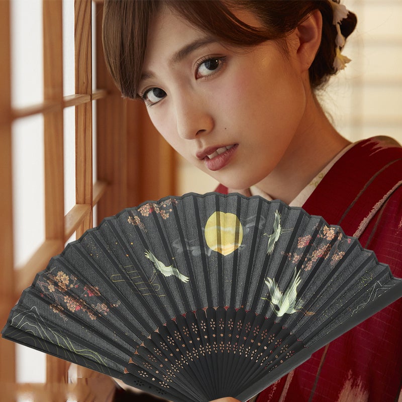 2pcs Chinese Style Handle Fan Chinese Folding Fan Oriental Handheld Silk Fabric Fan Decoration - Image 2