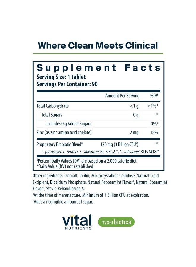 Hyperbiotics Vital Nutrients Pro Dental Probiotic | Clinically Studied BLIS K12 and M18 | Oral Probiotics for Bad Breath Treatment for Adults | Oral Health for Teeth and Gums | 90 Mint Tablets - Image 2