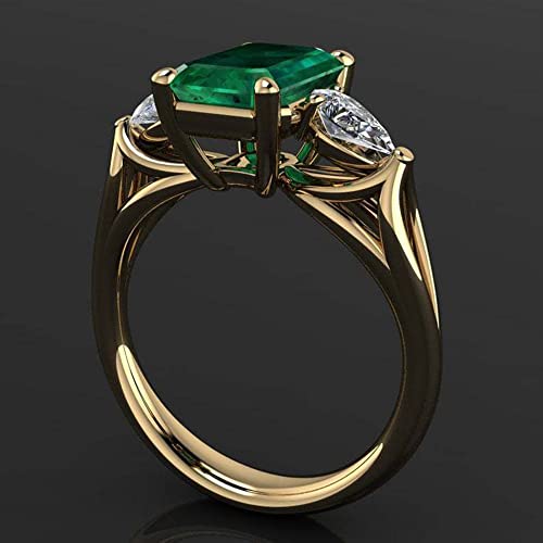 Koguxuix Fashion Jewelry Elegant Women 18k Gold Filled Square Cut Emerald Gemstone Birthstone Wedding Bridal Band Rings (8) - Image 5