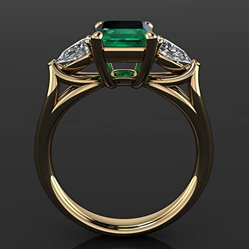 Koguxuix Fashion Jewelry Elegant Women 18k Gold Filled Square Cut Emerald Gemstone Birthstone Wedding Bridal Band Rings (8) - Image 4