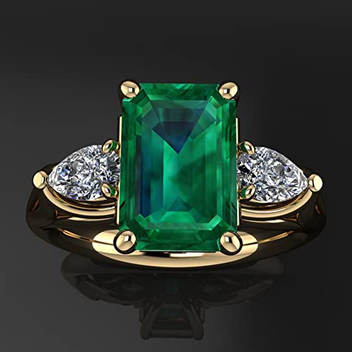 Koguxuix Fashion Jewelry Elegant Women 18k Gold Filled Square Cut Emerald Gemstone Birthstone Wedding Bridal Band Rings (8) - Image 3