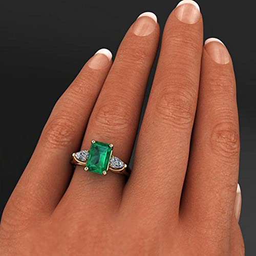 Koguxuix Fashion Jewelry Elegant Women 18k Gold Filled Square Cut Emerald Gemstone Birthstone Wedding Bridal Band Rings (8) - Image 2