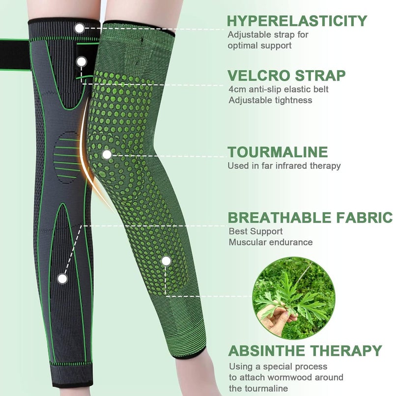 Ofrdncy Leg Compression Sleeve Full Leg 2 Pack Long/Self-Heating Knee Brace for Men Women Knee Support Protector for Running,Weightlifting, Workout and other Sport-4Sizes - Image 2