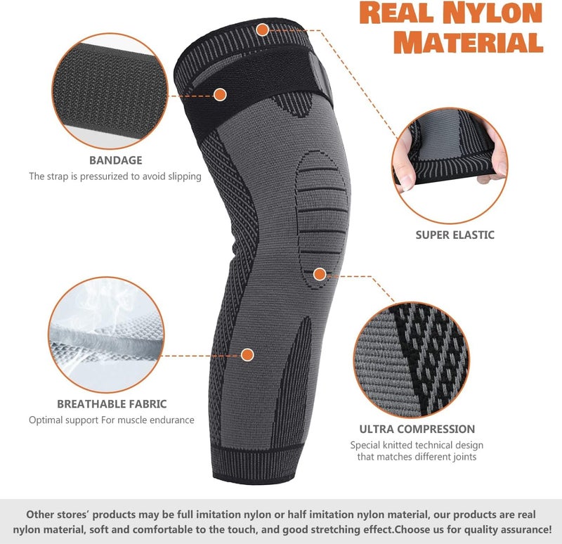 Ofrdncy Leg Compression Sleeve Full Leg 2 Pack Long/Self-Heating Knee Brace for Men Women Knee Support Protector for Running,Weightlifting, Workout and other Sport-4Sizes - Image 4
