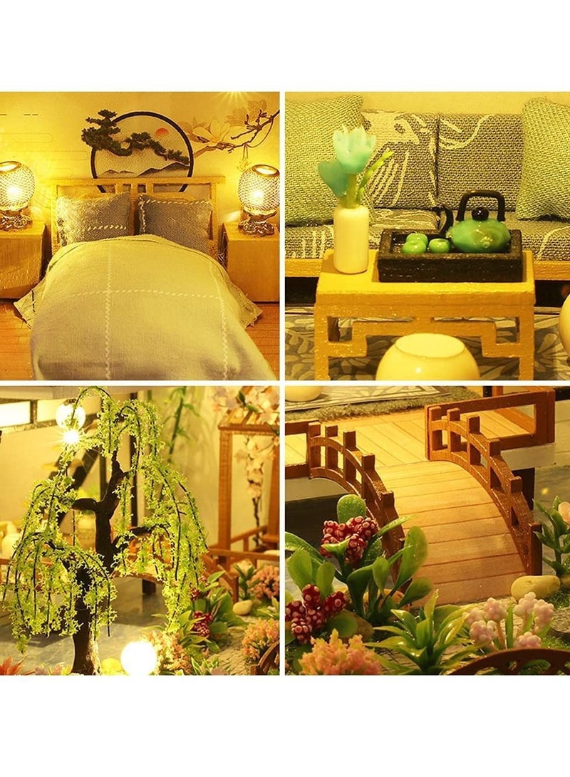 Y&D DIY Dollhouse Miniature with Wooden Furniture Kit,Handmade Mini Home Craft Dust Cover & Music Box ,1:24 Toys for Teens Adult Gift (Bamboo Creek Water Garden dust Box) - Image 5