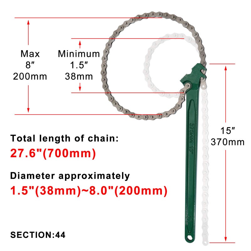 boeray 15 Inch Heavy-Duty Ratcheting Chain Wrench Reversible Oil Filter Tool Pipe Fittings Tools Fit Max 8 Inch Diameter - Image 2