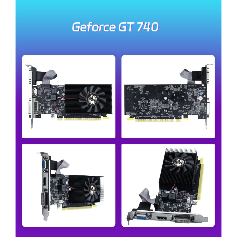 SoYo بطاقة الرسوميات SOYO GeForce GT 740 بسعة 4GB ذات الملف المنخفض، مخرج ثلاثي HDMI/VGA/DVI-D، 4GB DDR3 128-Bit، بطاقة فيديو نصف ارتفاع SFF لأجهزة الكمبيوتر المكتبية النحيفة، وحدة معالجة الرسوميات تدعم Windows 11/10/8/7 - Image 2