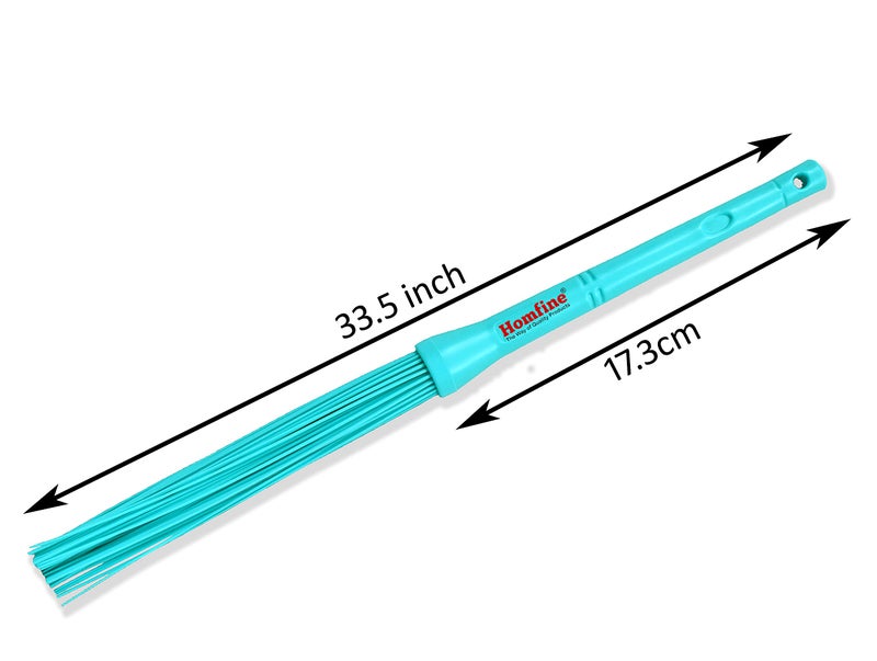 Homfine™ Long Handle Kharata Plastic Hard Bristle Broom for Bathroom Cleaning (Aqua green, 1 Pc) - Image 2