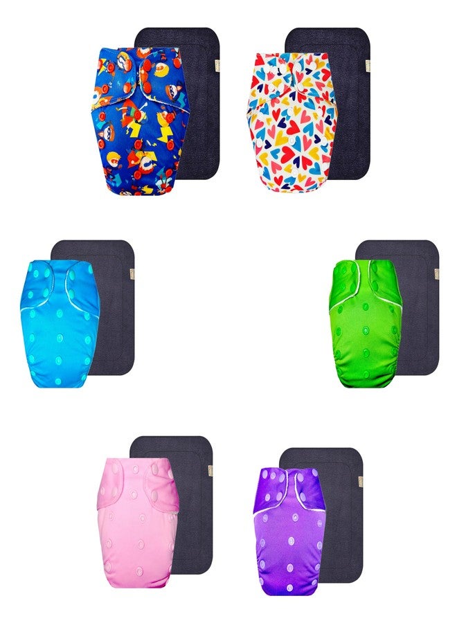حفاضات دمبلدو القماشية الممتازة مع حشوة سوداء (عبوة من 6 قطع) | ملائمة محكمة | مانعة للتسرب | أزرار كبس قابلة للتعديل | مصممة من قبل الأمهات | من 3 أشهر إلى 3 سنوات | للجنسين - Image 1
