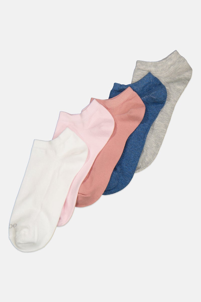 bebe Women 5 Pairs Brand Logo Ankle Socks, Blue/Pink/Grey - Image 2