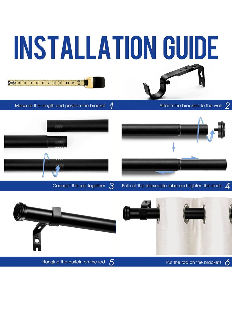 Uwals Heavy Duty Curtain Rods for Windows, 25MM Black Curtain Rods for Outdoor, Farmhouse, Bedroom, Kitchen, Living Room, Adjustable Easy Install Curtain Rods (Black,36"-88") - Image 5