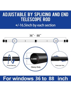 Uwals Heavy Duty Curtain Rods for Windows, 25MM Black Curtain Rods for Outdoor, Farmhouse, Bedroom, Kitchen, Living Room, Adjustable Easy Install Curtain Rods (Black,36"-88")  - Image 4