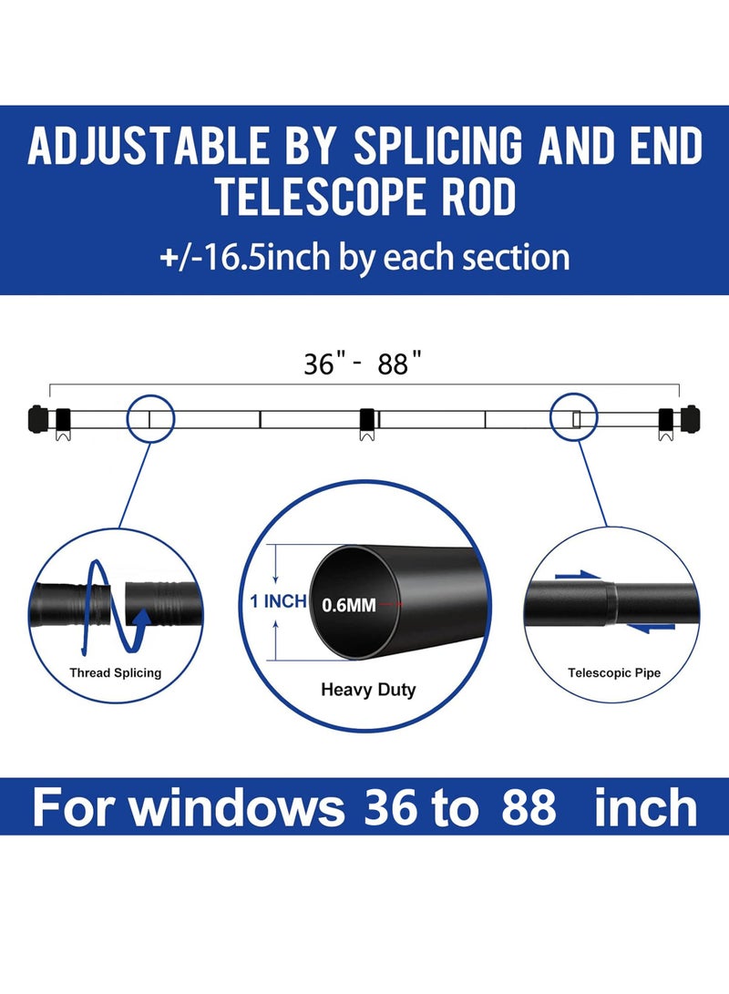 Uwals Heavy Duty Curtain Rods for Windows, 25MM Black Curtain Rods for Outdoor, Farmhouse, Bedroom, Kitchen, Living Room, Adjustable Easy Install Curtain Rods (Black,36"-88") - Image 4