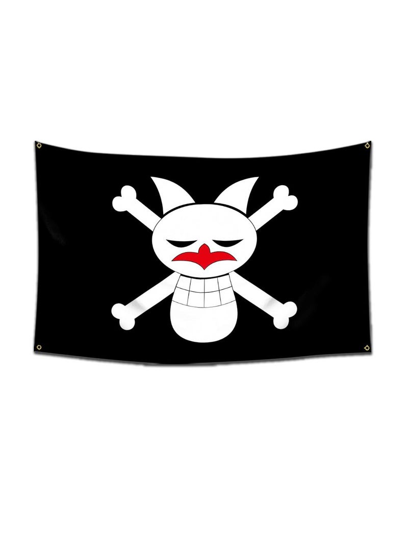 General 1-Pieces Polyester Flag ONE PIECE Cartoon Flag Design Cosplay Pirate Flag Straw Hat Luffy Print Room Decor with Corners Buckle 60*90cm Black-A14  - Image 1