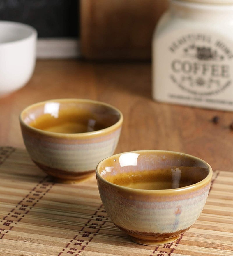 Caffeine Ceramic Handmade Mustard & Brown Studio Dessert Bowl (Set of 1, 150 ml) - Image 2
