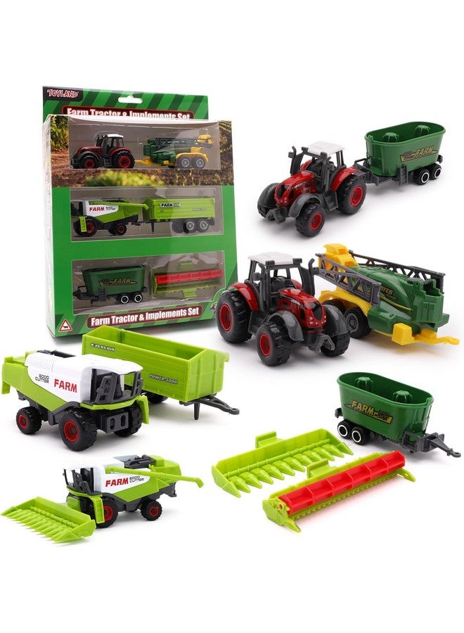 Toyland® Pack of 6 Die Cast Metal Farm Tractor & Implements Set - Approx. 5cm - 4 Assorted Designs - 1 Chosen at Random - Image 1