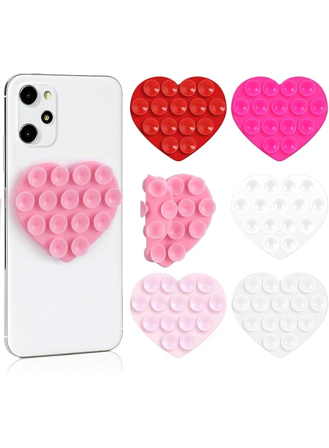 S-TOP 6 Pcs Heart Suction Case Pack,Double Sided Silicone Phone Grip Cup Sticky Accessories For Iphone Mobile Devices Mirror Glass Shower Holder - Image 1