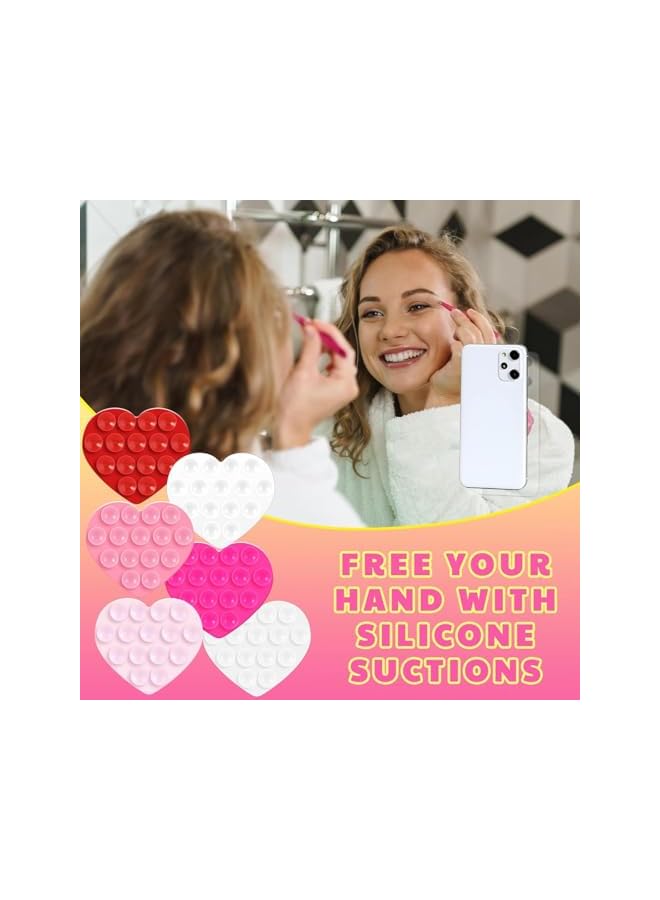 S-TOP 6 Pcs Heart Suction Case Pack,Double Sided Silicone Phone Grip Cup Sticky Accessories For Iphone Mobile Devices Mirror Glass Shower Holder - Image 2