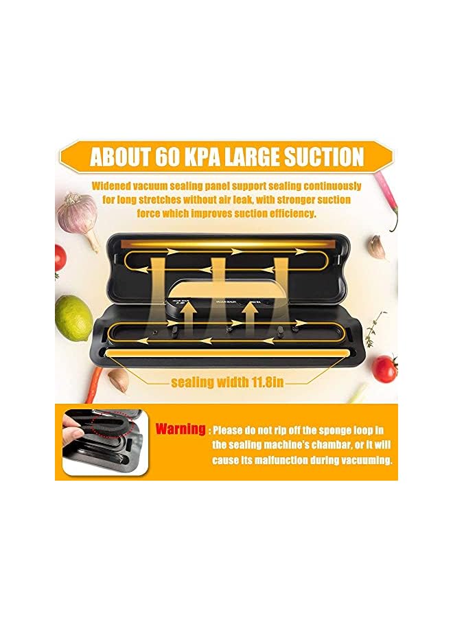 Raxoom آلة غلق الطعام بالتفريغ، آلة غلق الطعام أوتوماتيكية مع 10 أكياس مفرغة من الهواء، آلة حفظ الطعام الأوتوماتيكية بنظام غلق الهواء لحفظ الطعام، شفط سريع بقوة 60 كيلو باسكال لتخزين الطعام - Image 3