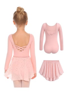 CMGTYYD Girls Ballet Leotards Toddler Long Sleeve Crisscross Back Dance Dress Outfit with Removable Shiny Skirt Combo  - Image 1