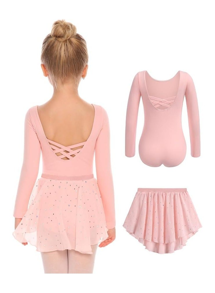 CMGTYYD Girls Ballet Leotards Toddler Long Sleeve Crisscross Back Dance Dress Outfit with Removable Shiny Skirt Combo - Image 1