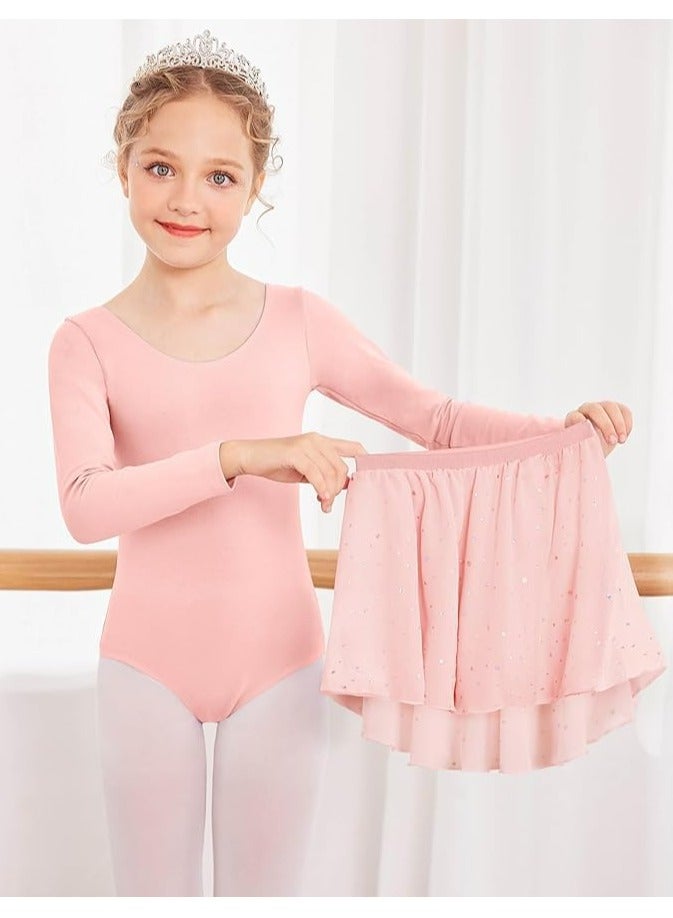 CMGTYYD Girls Ballet Leotards Toddler Long Sleeve Crisscross Back Dance Dress Outfit with Removable Shiny Skirt Combo - Image 3