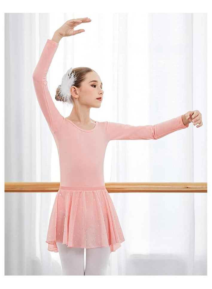 CMGTYYD Girls Ballet Leotards Toddler Long Sleeve Crisscross Back Dance Dress Outfit with Removable Shiny Skirt Combo - Image 5