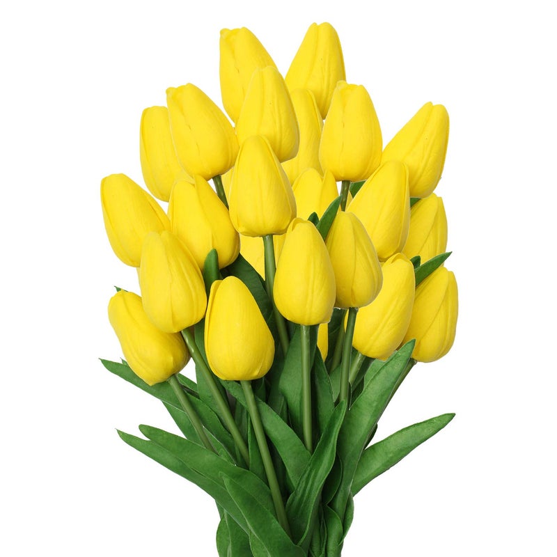 DILATATA 10 Pcs Yellow Tulips Artificial Flowers Real Touch Fake Tulips Fake Flowers for Mother's Day 13.5" Faux Tulips Faux Flowers Bulk Artificial Tulips Flowers for Vase Centerpieces Home Wedding Bouquet - Image 1