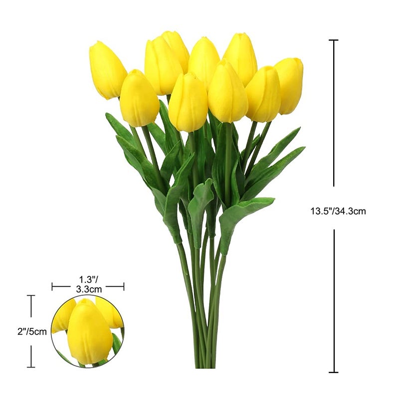 DILATATA 10 Pcs Yellow Tulips Artificial Flowers Real Touch Fake Tulips Fake Flowers for Mother's Day 13.5" Faux Tulips Faux Flowers Bulk Artificial Tulips Flowers for Vase Centerpieces Home Wedding Bouquet - Image 5