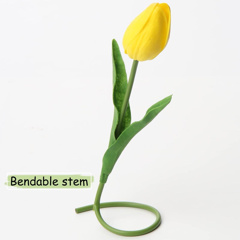 DILATATA 10 Pcs Yellow Tulips Artificial Flowers Real Touch Fake Tulips Fake Flowers for Mother's Day 13.5" Faux Tulips Faux Flowers Bulk Artificial Tulips Flowers for Vase Centerpieces Home Wedding Bouquet - Image 2