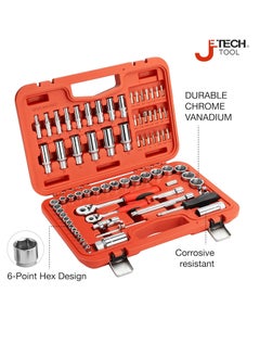 Jetech Jetech 75PCS Metric Socket Set, Includes 1/4 Inch and 3/8 Inch Drive Standard/Deep Sockets, Quick-Release Softgrip Ratchet, Bits, Extensions and Adapter, Universal Joint and Other Accessories  - Image 2