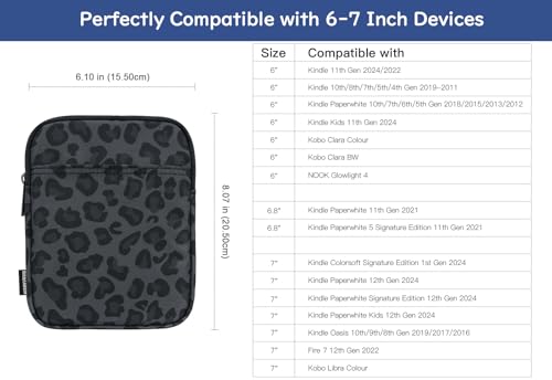 Dadanism 6-7 Inch Universal Padded Sleeve for 7" Colorsoft Signature Edition eReader 2024 and 6" eReader Book, Protective Sleeve Pouch Bag Carrying Case for Kobo E-Reader, Leopard - Image 2