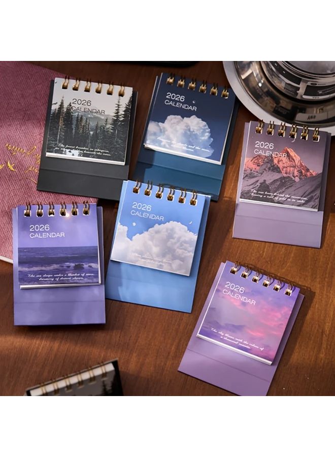6 قطع من التقويم المصغر لعام 2026 بتصميم المناظر الطبيعية الإبداعي وتجليد حلزوني متين للمكاتب - Image 2