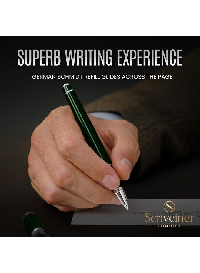 Scriveiner British Racing Green Rollerball - Stunning Luxury Rollerball Pen, Chrome Finish, Schmidt Ink Refill, Best Roller Ball Pen Gift Set For Men & Women, Professional, Executive Office, Nice Pens - Image 4