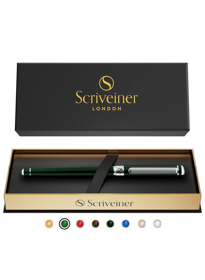 Scriveiner British Racing Green Rollerball - Stunning Luxury Rollerball Pen, Chrome Finish, Schmidt Ink Refill, Best Roller Ball Pen Gift Set For Men & Women, Professional, Executive Office, Nice Pens - Image 1