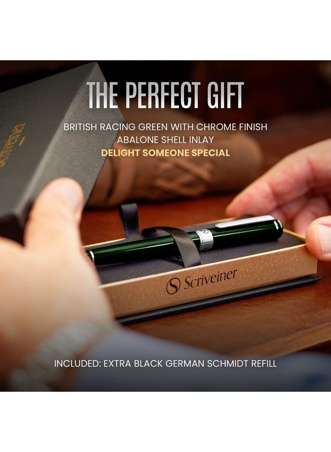 Scriveiner British Racing Green Rollerball - Stunning Luxury Rollerball Pen, Chrome Finish, Schmidt Ink Refill, Best Roller Ball Pen Gift Set For Men & Women, Professional, Executive Office, Nice Pens - Image 3